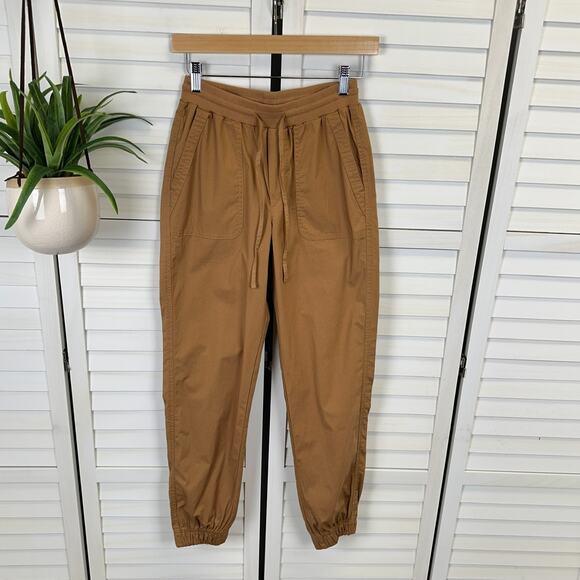 Pact Monterey Poplin Jogger Pants Organic Cotton Brown Sugar Drawstring Size XS - Picture 1 of 10